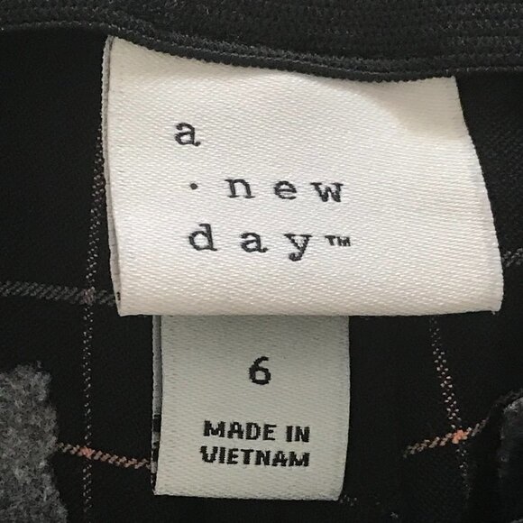 NWOT - A New Day Black Orange Green Houndstooth Pull On Straight Leg Pants - Picture 3 of 16